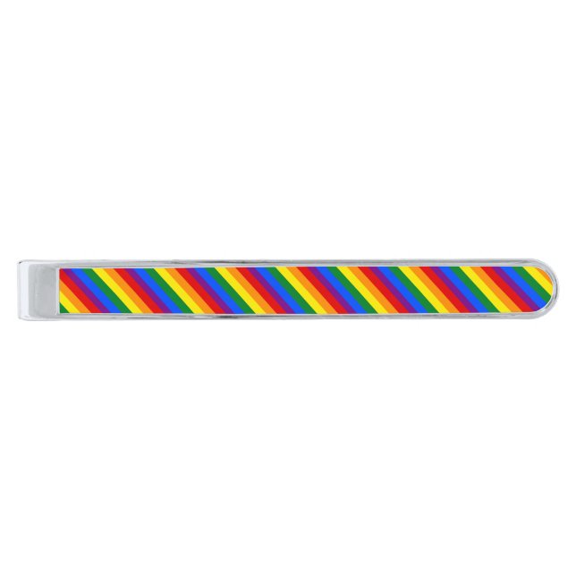 Rainbow Pride Silver Finish Tie Bar (Front)