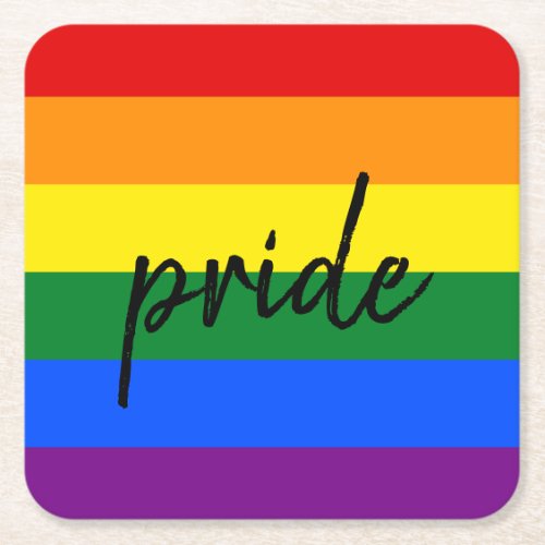 Rainbow Pride Square Paper Coaster