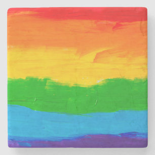 Rainbow Pride Stone Coaster – Oil Paint LGBT Gay