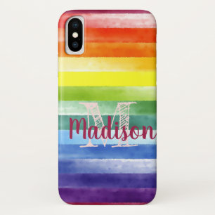 Rainbow Pride Stripes Colorful Fun Initial Name iPhone X Case