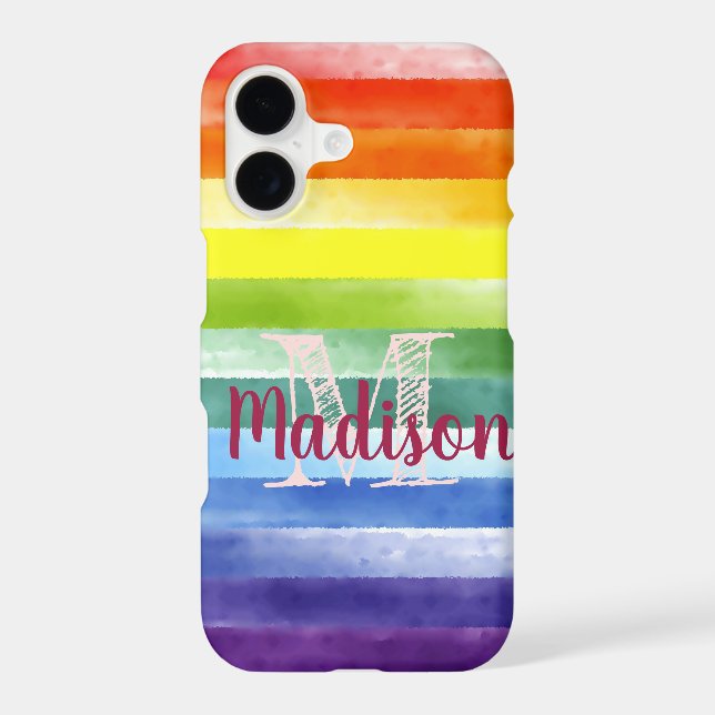 Rainbow Pride Stripes Colorful Fun Initial Name Iphone Case (Back)