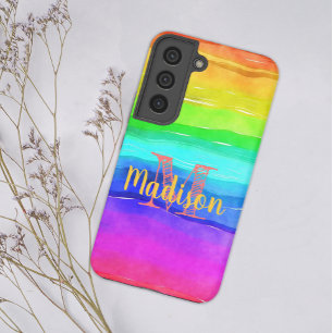 Rainbow Pride Stripes Colorful Fun Initial Name Samsung Galaxy S22 Case