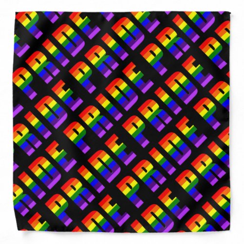 Rainbow Pride Text Art on Custom Black Color Bandana