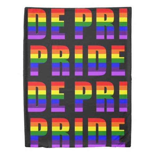 Rainbow Pride Text Art on Custom Black Color Duvet Cover