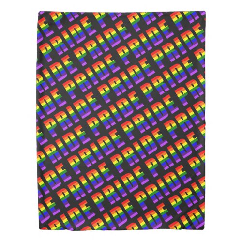 Rainbow Pride Text Art on Custom Black Color Duvet Cover