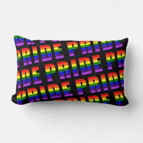 Rainbow Pride Text Art on Custom Black Color Lumbar Pillow