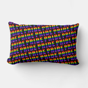 Rainbow Pride Text Art on Custom Black Color Lumbar Pillow