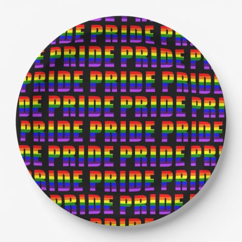 Rainbow Pride Text Art on Custom Black Color Paper Plates