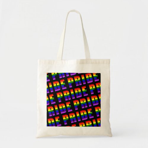 Rainbow Pride Text Art on Custom Black Color Tote Bag
