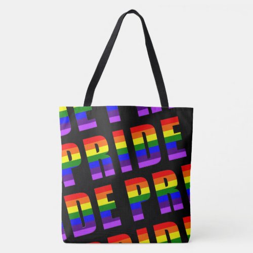 Rainbow Pride Text Art on Custom Black Color Tote Bag