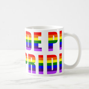 Rainbow Pride Text Art on Custom Color Coffee Mug