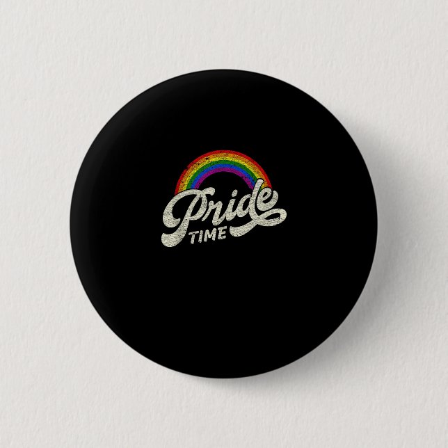 Rainbow, Pride Time, LGBT Tank Top Button (Front)