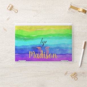 Rainbow Pride Watercolor Stripes Initial Name HP Laptop Skin