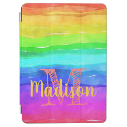 Rainbow Pride Watercolor Stripes Initial Name iPad Air Cover