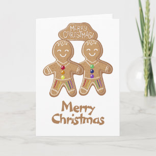 Rainbow Pride Whimsical Christmas Gingerbread Men Holiday Card