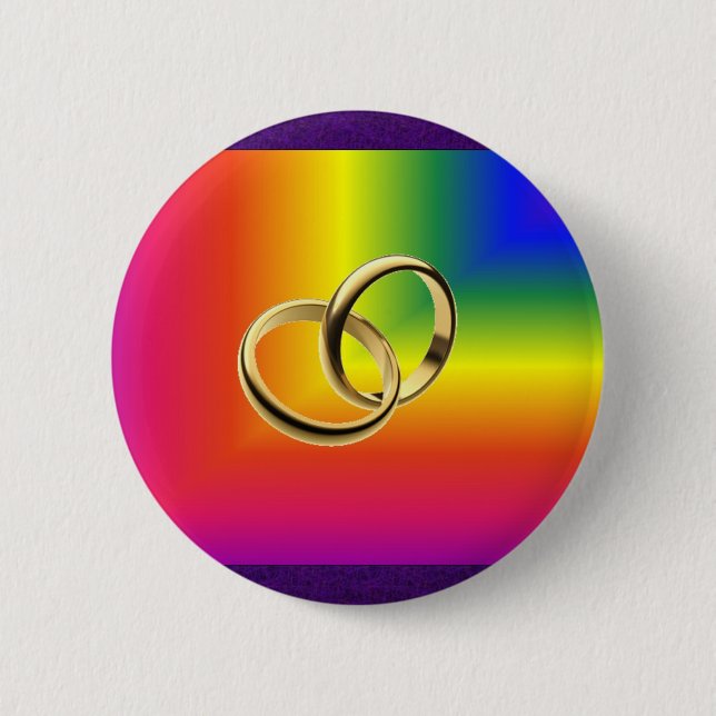 Rainbow Pride with Gold Wedding Bands Button (Front)