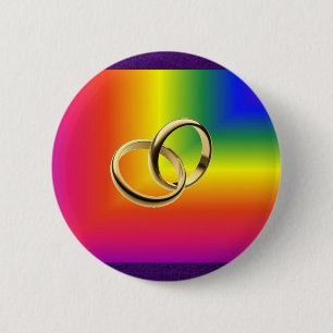 Rainbow Pride with Gold Wedding Bands Button
