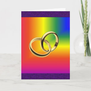 Rainbow Pride with Gold Wedding Bands Card