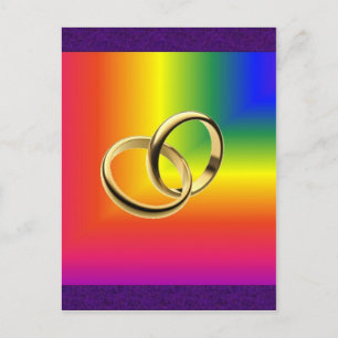 Rainbow Pride with Gold Wedding Bands Postcard