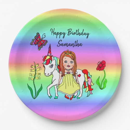 Rainbow Princess and Unicorn Birthday Party Paper Plates