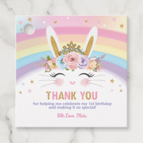 Rainbow Princess Bunny Birthday Party Thank You Favor Tags