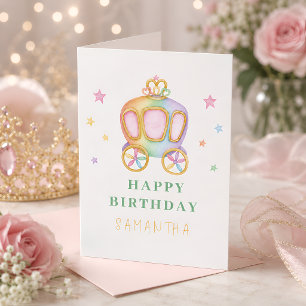 Rainbow Princess Carriage Birthday Wishes Card