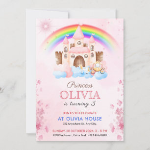 Rainbow Princess Castle Birthday Party Invitation