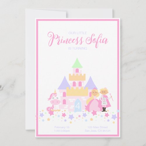 Rainbow Princess Unicorn Party Invitations