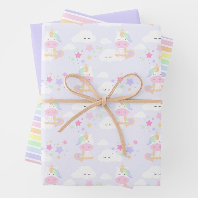 Rainbow Princess Unicorn Party Wrapping Paper (In situ)