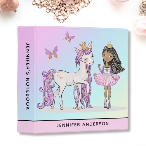 Rainbow Princess Unicorn School 3 Ring Binder