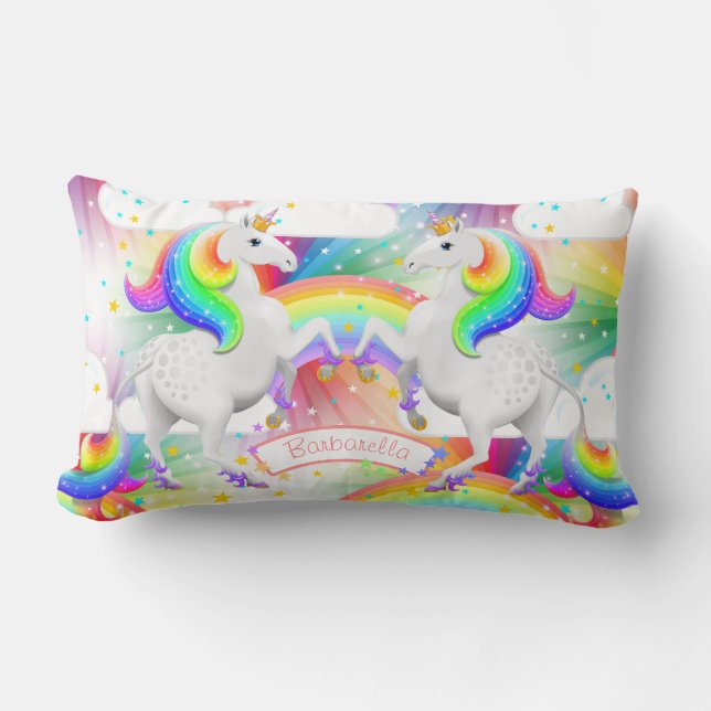 Rainbow Princess Unicorn Starburst Lumbar Pillow (Front)