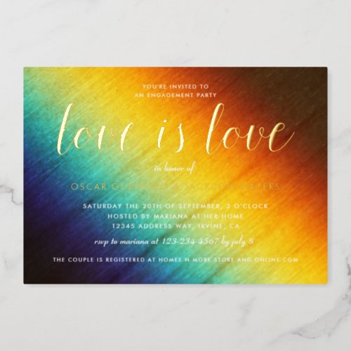 Rainbow Prism Love is Love Gay Engagement Party Foil Invitation