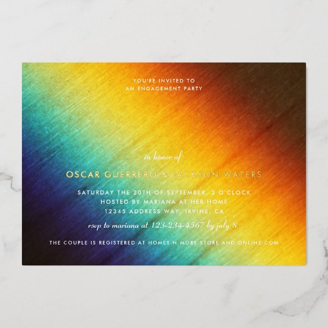 Rainbow Prism Love is Love Gay Engagement Party Foil Invitation (Front)