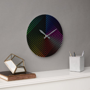 Rainbow Prism On Black Large Clock