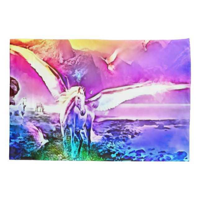 Rainbow Prism Pegasus Fantasy Airbrush Art Pillow Case (Back)