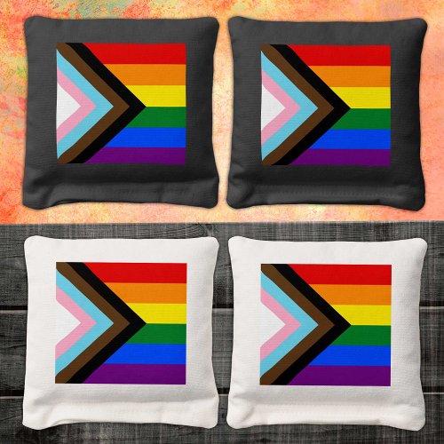 Rainbow Progress Flag  LGBTQ Pride Cornhole bags