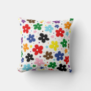 Rainbow Progress Pride Flag Flowers Doodle Quasar  Throw Pillow