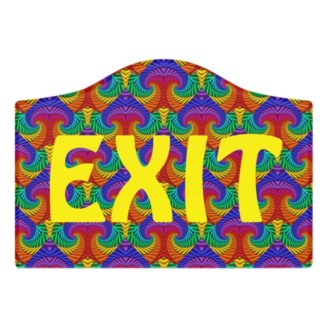 Rainbow Psychedelic Fractal Kaleidoscope Exit Door Sign (Small Crest Front)