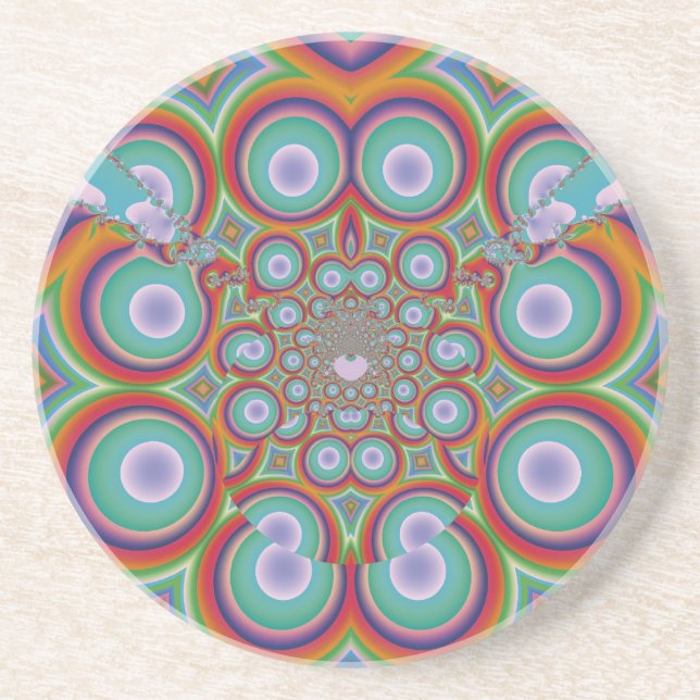 Rainbow Psychedelic Optical Abstract Art Drink Coaster (Front)