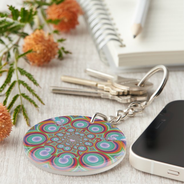 Rainbow Psychedelic Optical Abstract Art Keychain (Front Right)
