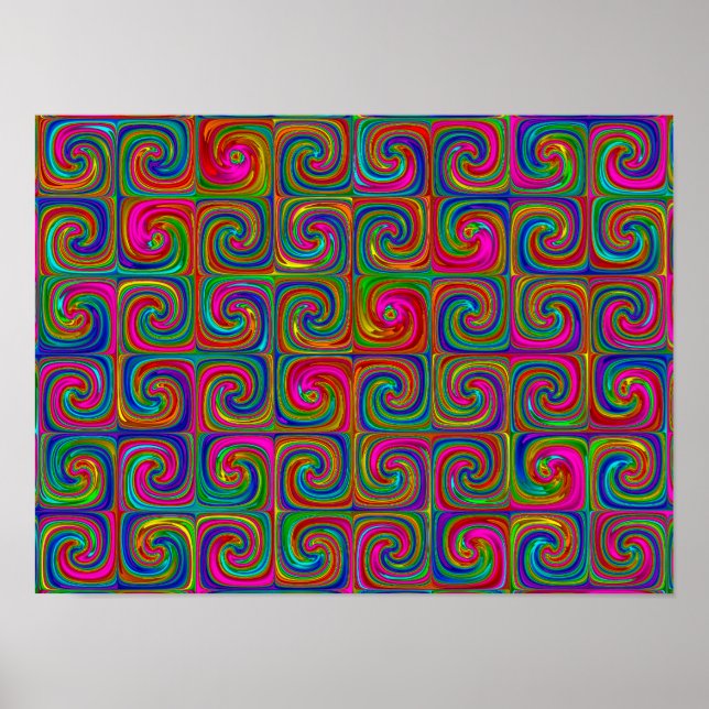 Rainbow Psychedelic Swirl Geometric Pattern Poster (Front)