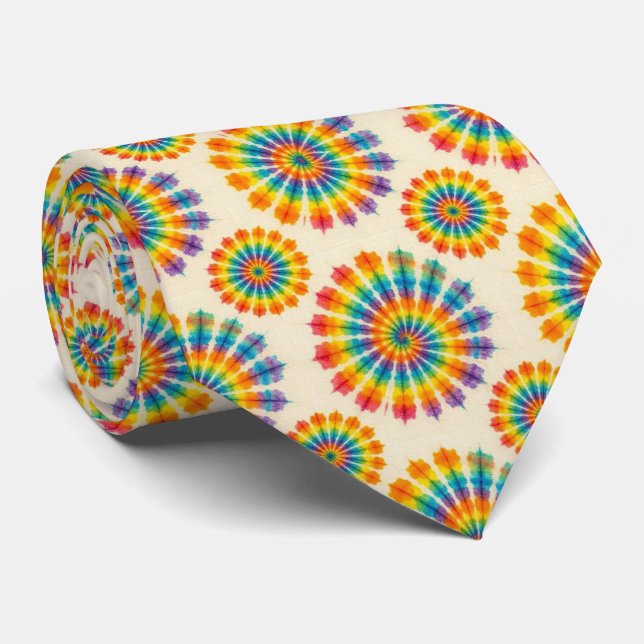 Rainbow Psychedelic Tie Dye Neck Tie (Rolled)