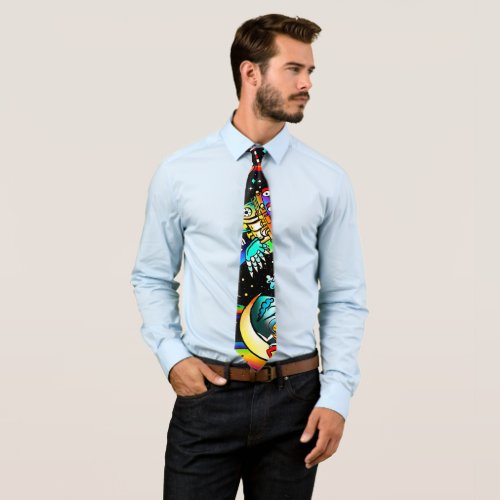 Rainbow Psychedelic Train Vibrant Colorful Pattern Neck Tie