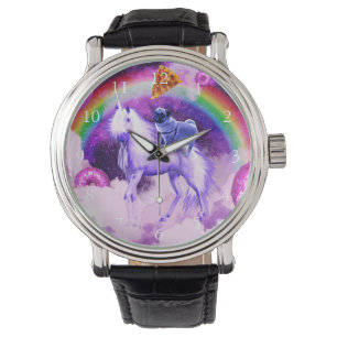 Rainbow pug in space riding a unicorn watch