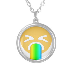 rainbow puke emoji silver plated necklace