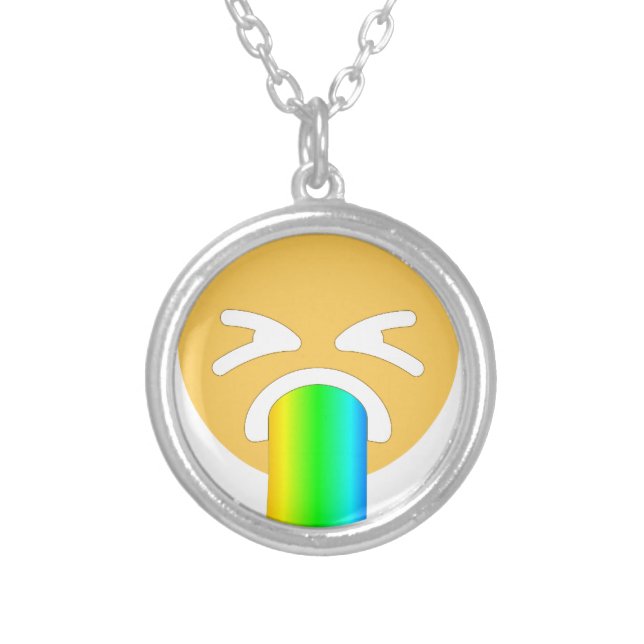 rainbow puke emoji silver plated necklace (Front)