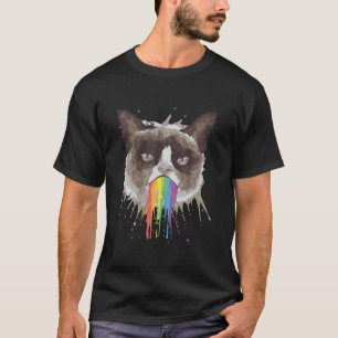Rainbow Puke Vomit Barf , Grouchy Cat Puking Rainb T-Shirt