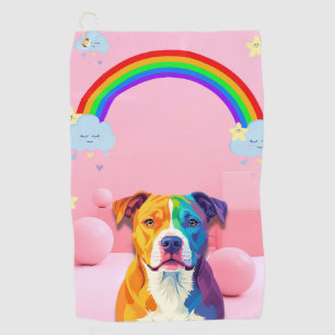 Rainbow Pup – Whimsical Dog Portrait with Pastel S Golf Towel