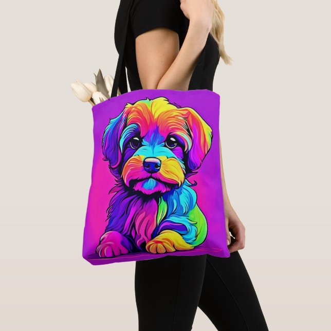 Rainbow Puppy Artwork Tote Bag (Close Up)