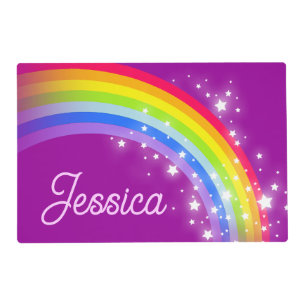 Rainbow purple pink custom name placemat